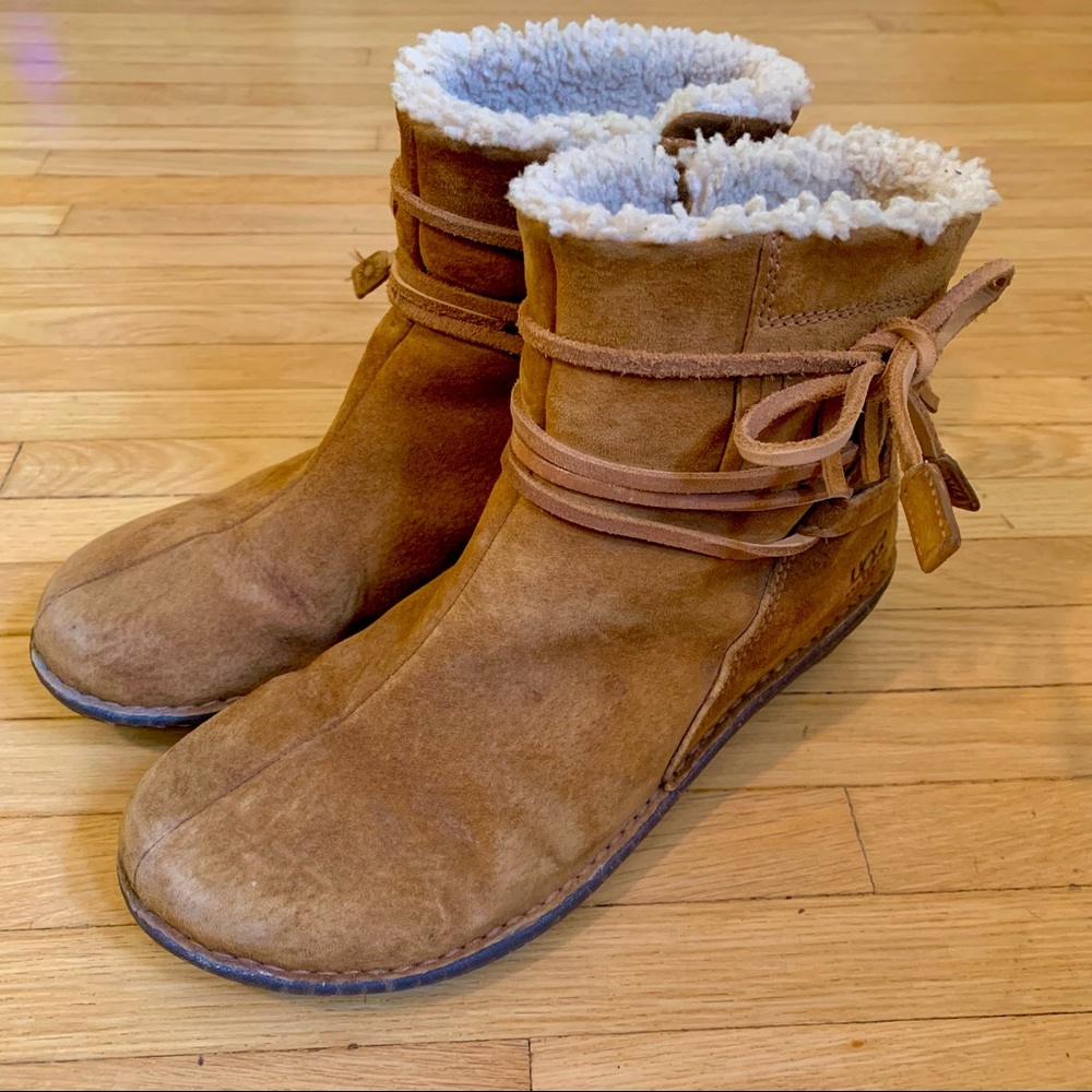 UGG Gaviota Lace Up Fringe Brown Winter Bootie